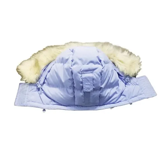 LL Bean Puffer Coat Women's Medium Light Blue Goose Down Hooded Faux Fur Long